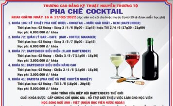 Khai giảng các khóa học pha chế Bartender, Barista, Flair Bartending, Quản lý Bar ngày 16 – 17 / 02 / 2022