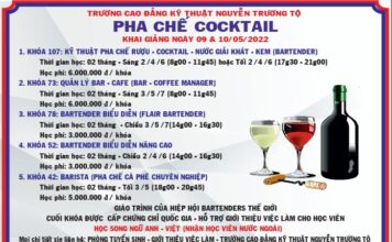 Khai giảng các khóa học pha chế Bartender, Barista, Flair Bartending, Quản lý Bar ngày 09 – 10 / 05 / 2022