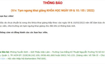Thông báo tạm ngưng khai giảng KHÓA HỌC NGÀY 09 & 10 / 05 / 2022